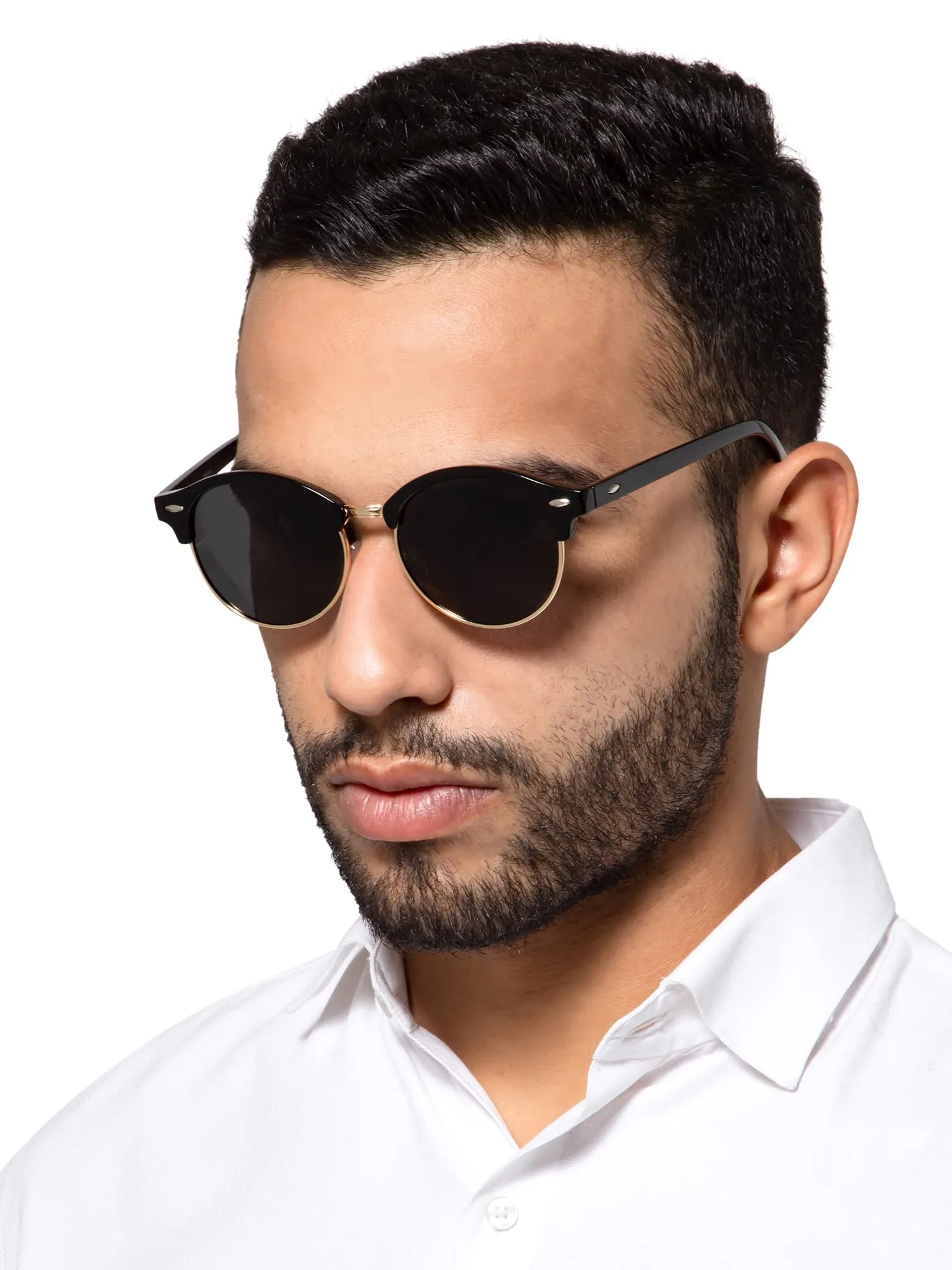 Intellilens | Branded Latest and Stylish Sunglasses | 100% UV Protected | Light Weight, Durable, Premium Looks | Men & Women | Black Lenses | Round | Medium