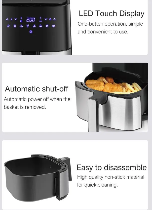 Large Capacity Nonstick Digital LED Touchscreen Smart Air Fryer