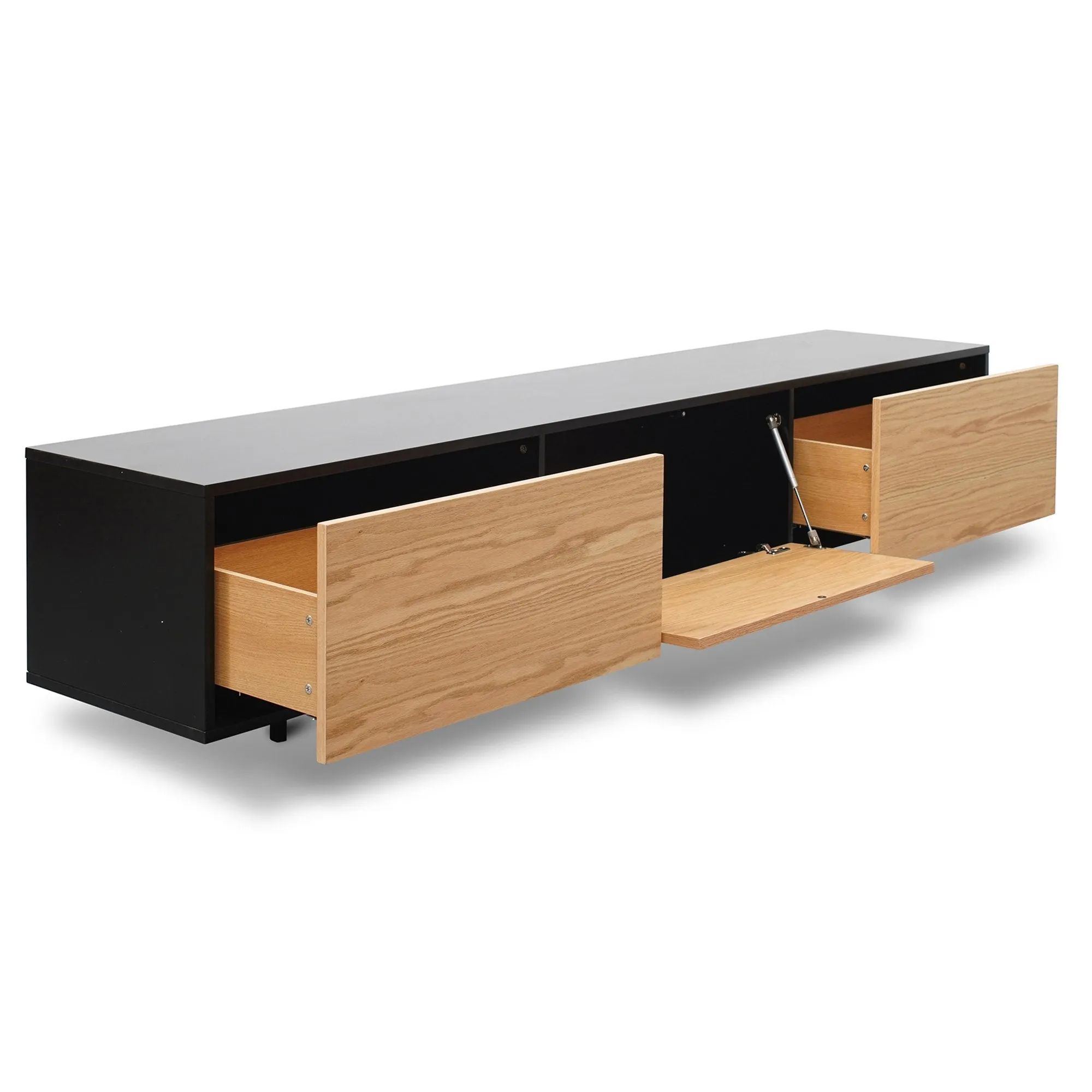 Letty 2.3m Wooden Entertainment Unit - Black with Natural Drawers
