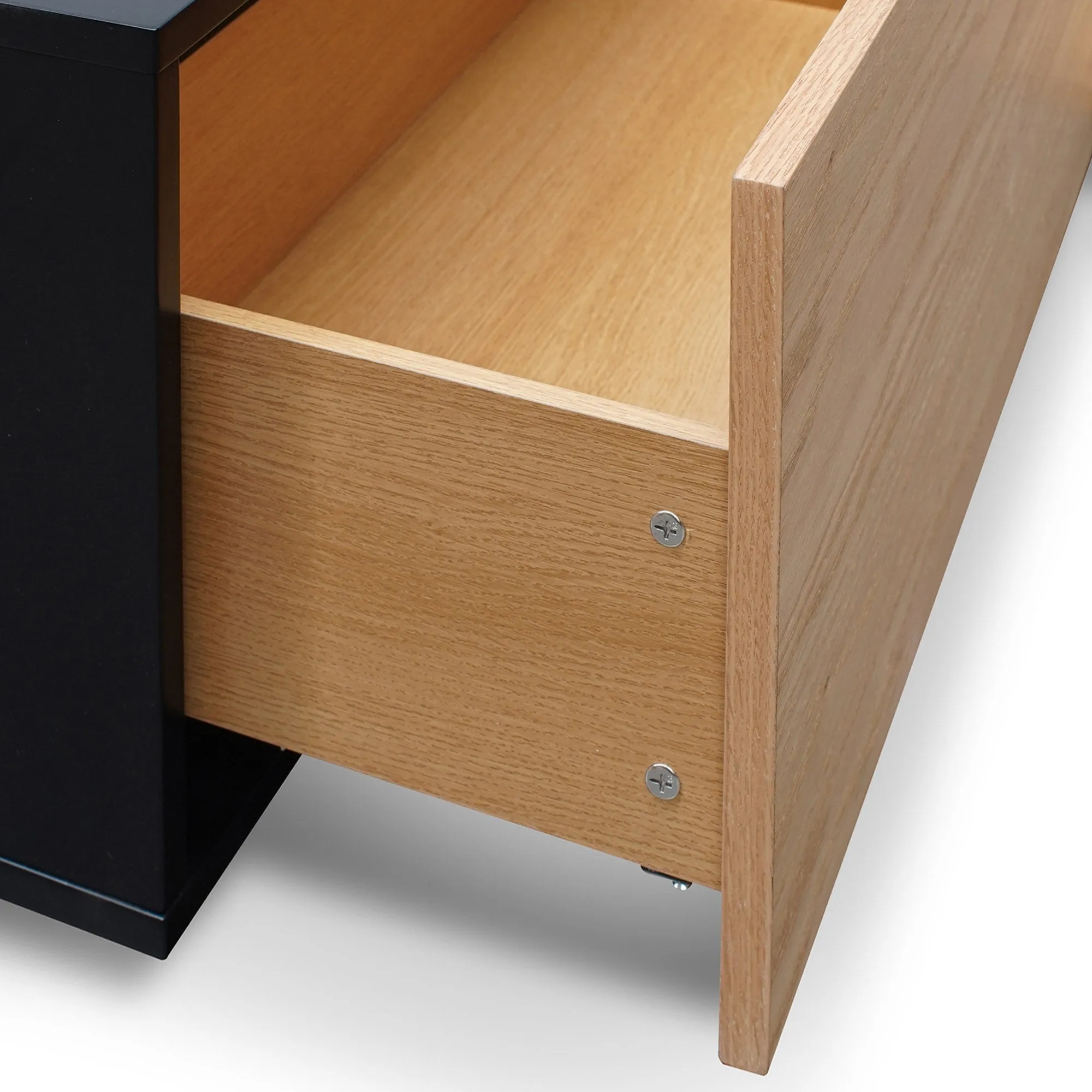 Letty 2.3m Wooden Entertainment Unit - Black with Natural Drawers