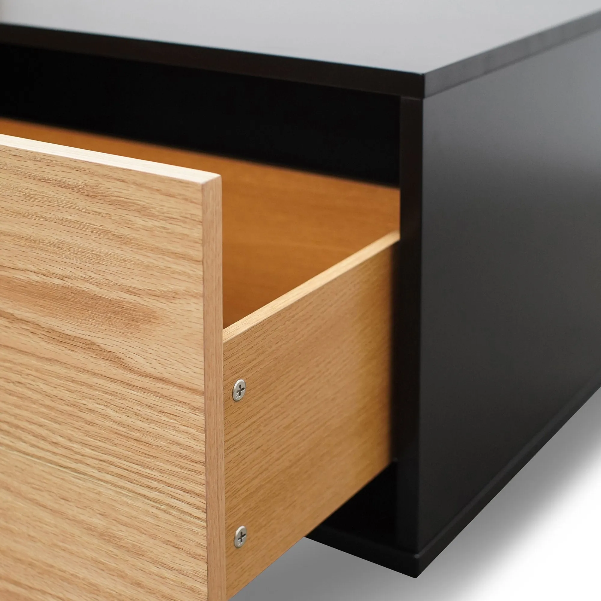 Letty 2.3m Wooden Entertainment Unit - Black with Natural Drawers