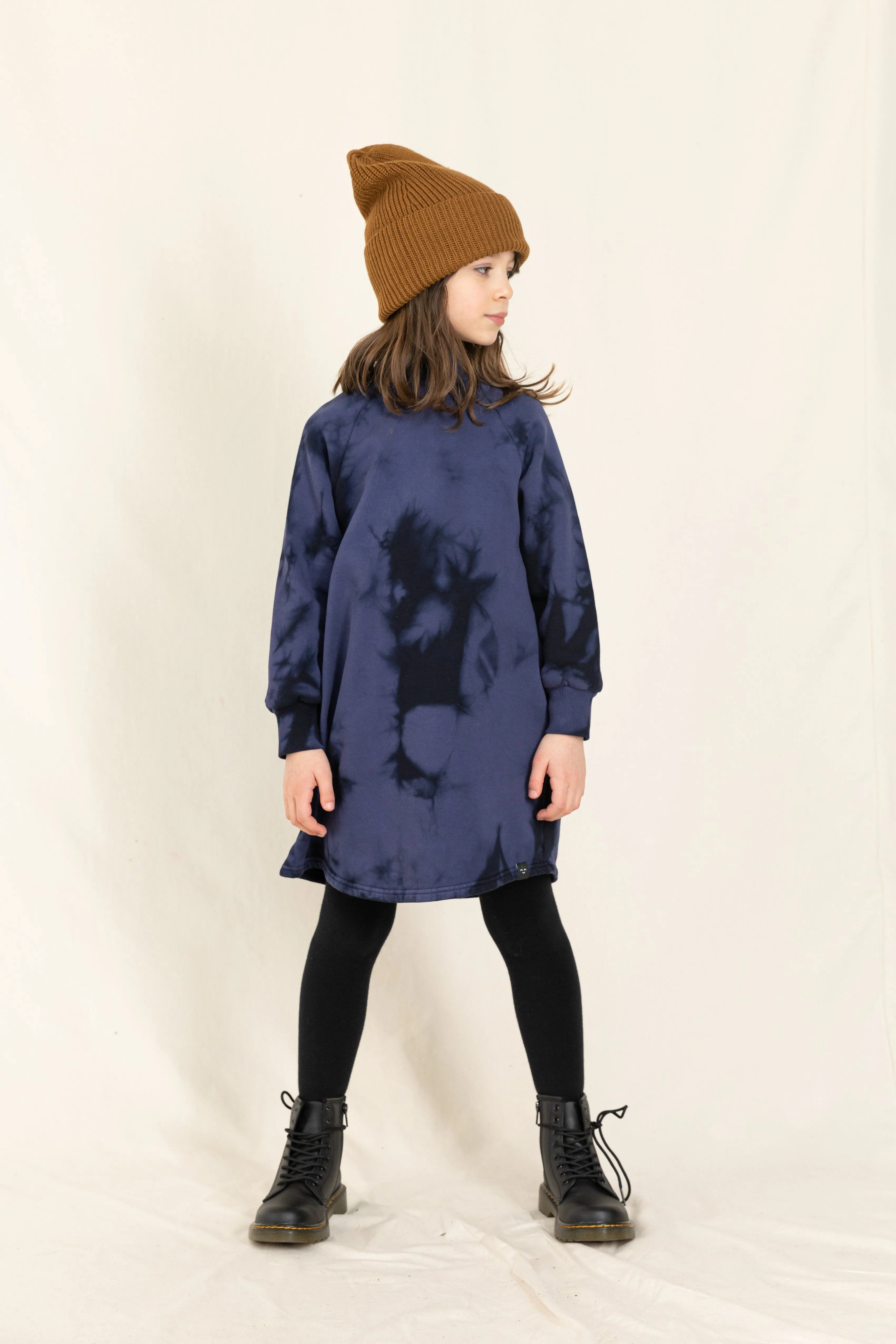 NEW ROOMY Navy Tie & Dye - Long Sleeve Fleece Dress