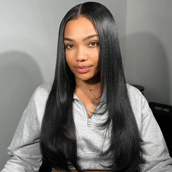 OQ HAIR Sleek Straight Pre-cut 7x5 HD Lace Wear Go Glueless Wig Bleached Invisible Knots