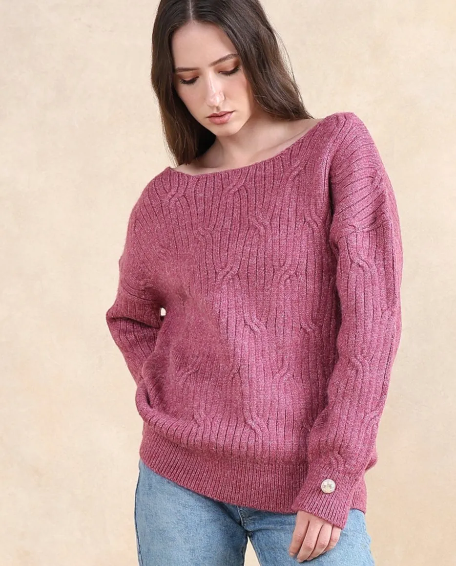 Rareism Women Floran Pink Oversized Fit Plain Sweater