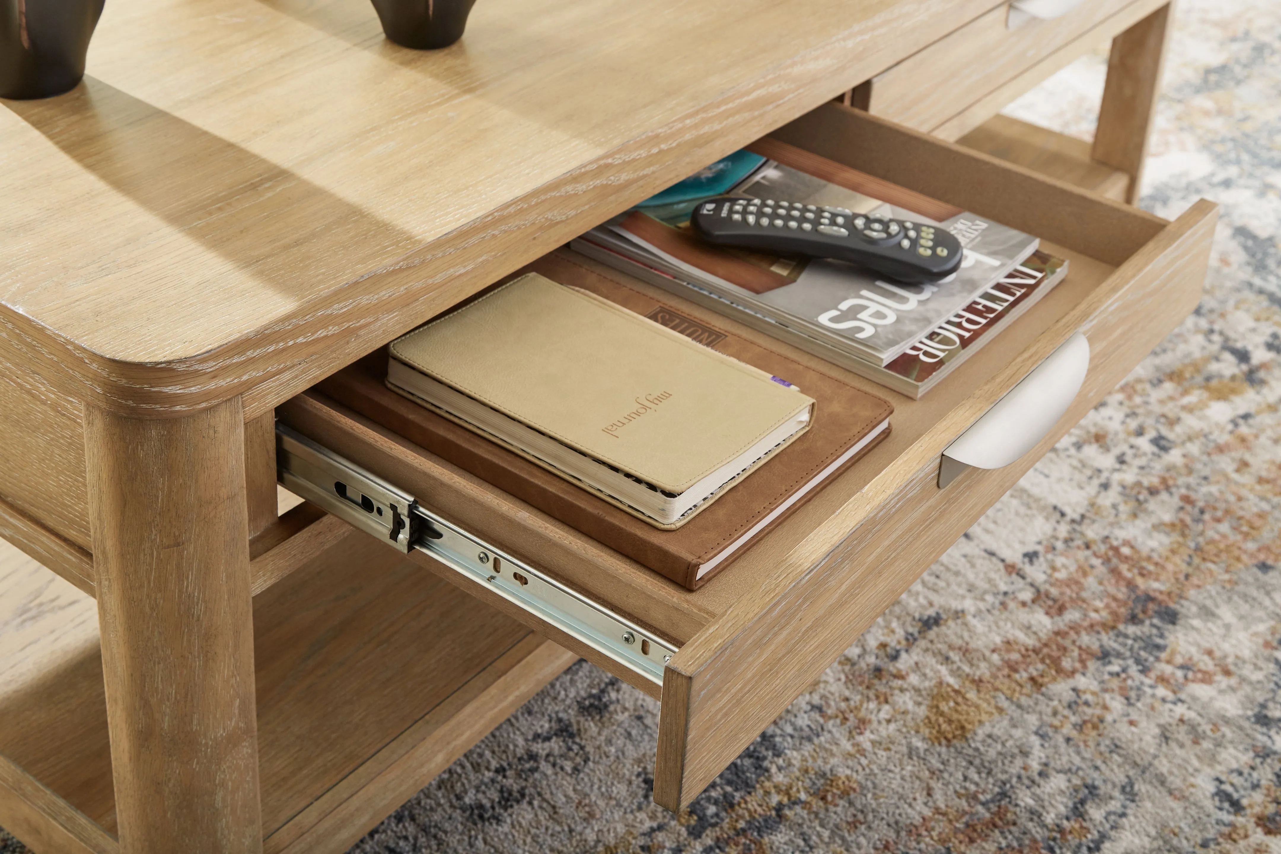 Rencott Coffee Table with 1 End Table in Light Brown