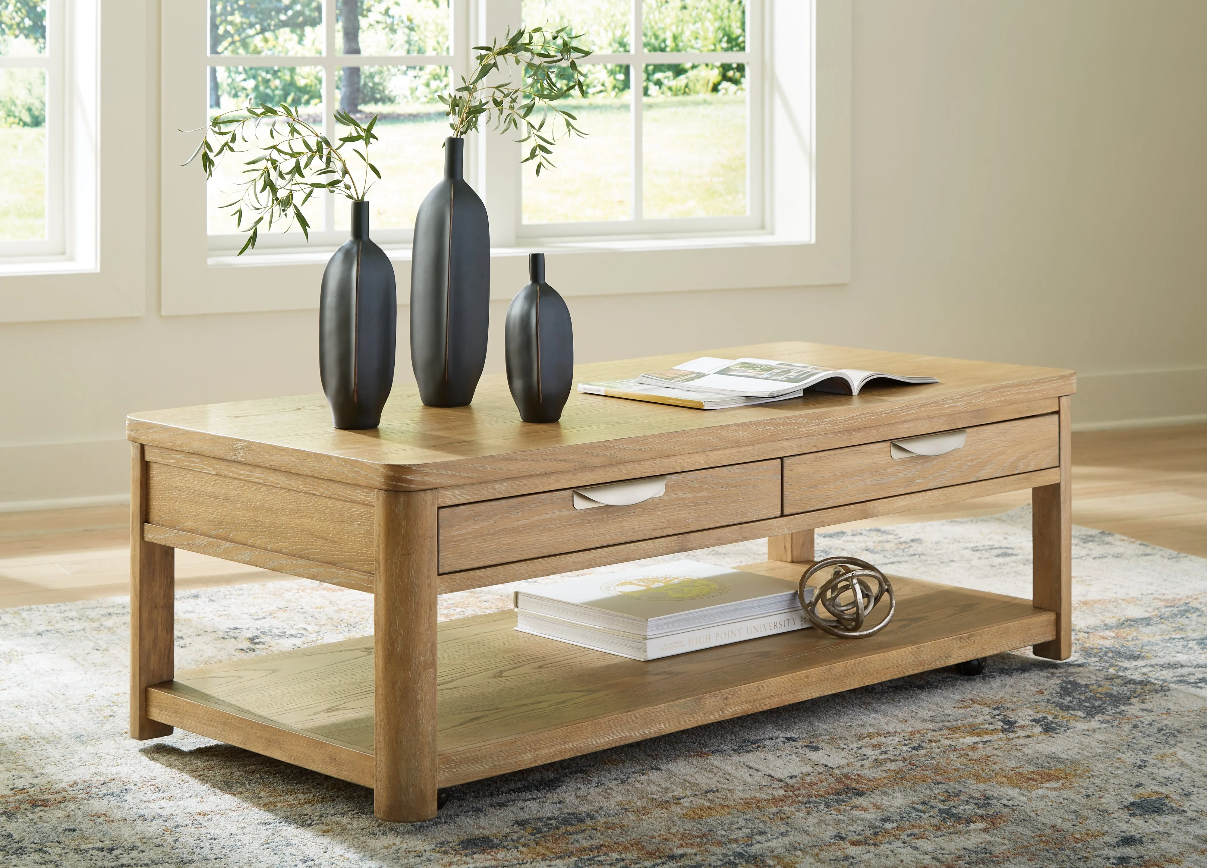 Rencott Coffee Table with 1 End Table in Light Brown
