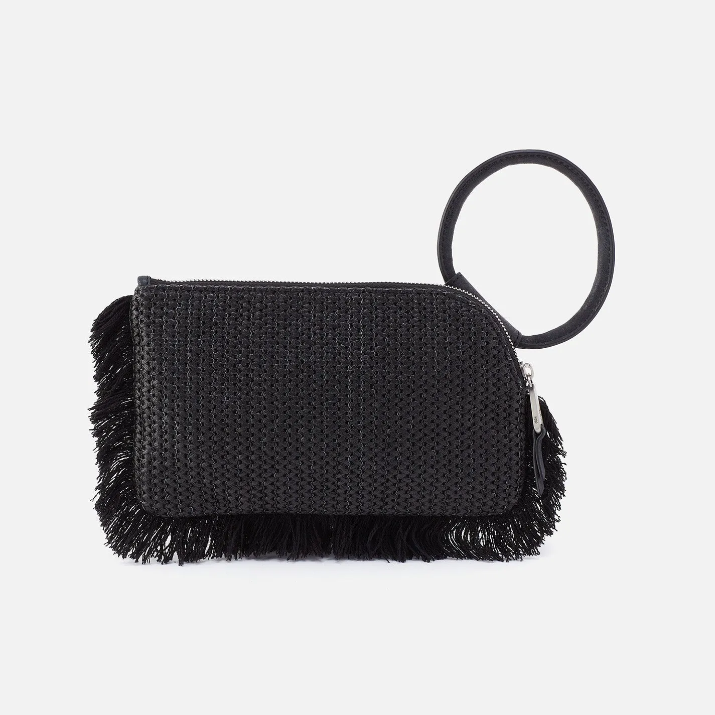 Sable Wristlet in Raffia With Leather Trim - Black