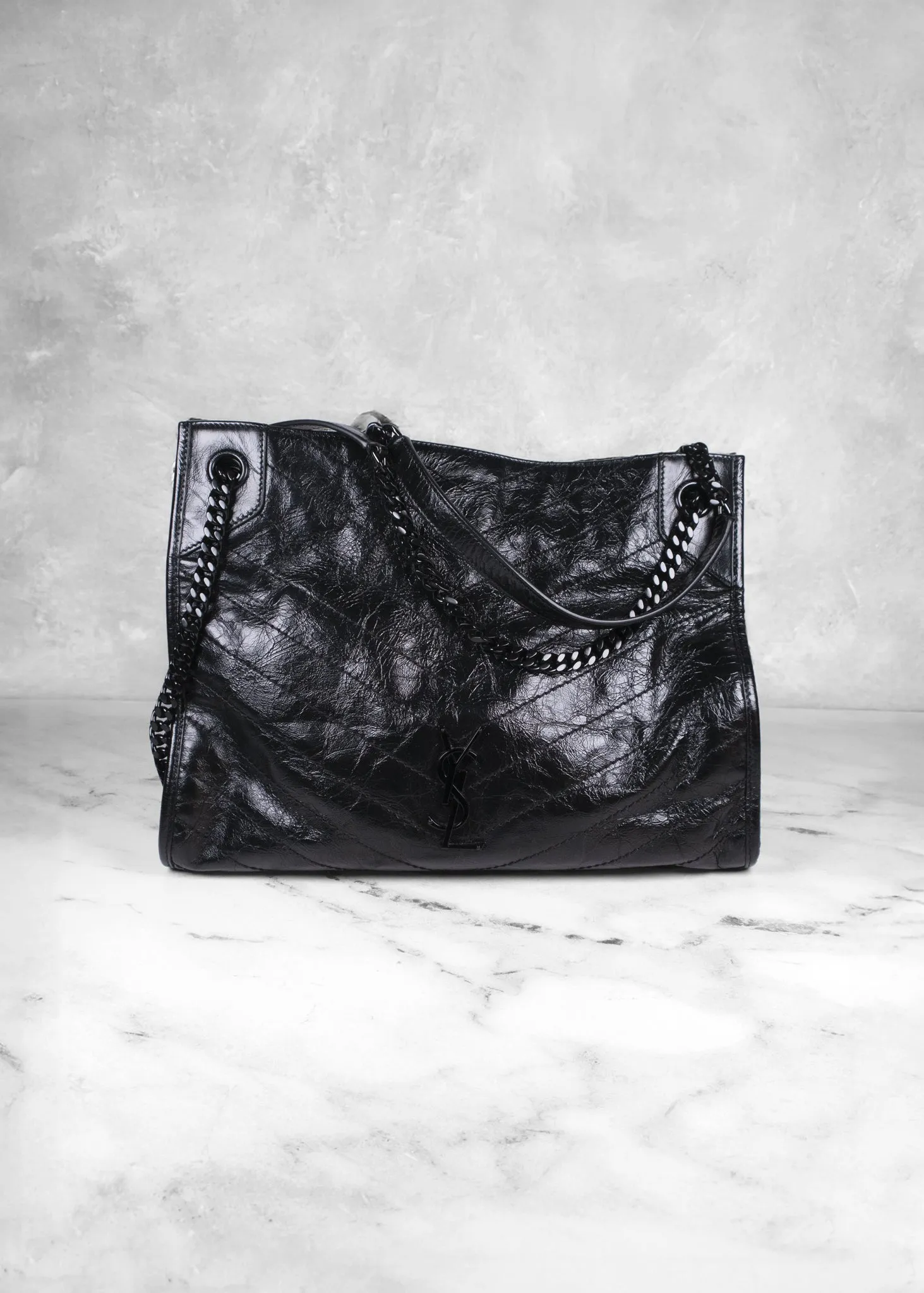 Saint Laurent Crinkled Calfskin Matelasse Monogram Niki Shopper Tote