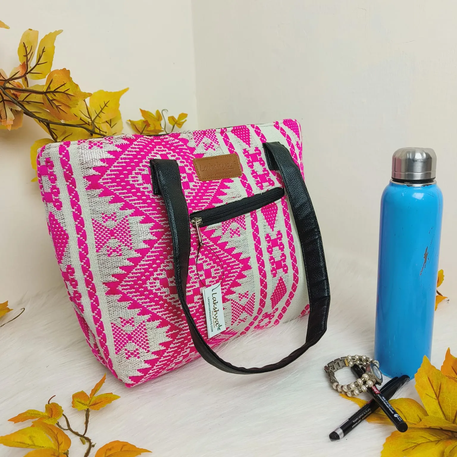 Urban Tote  Pink with White Graphic Prints Design