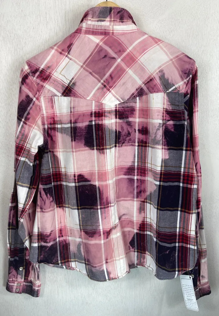 Vintage Western Style Purple, Pink and White Lightweight Flannel Size Small