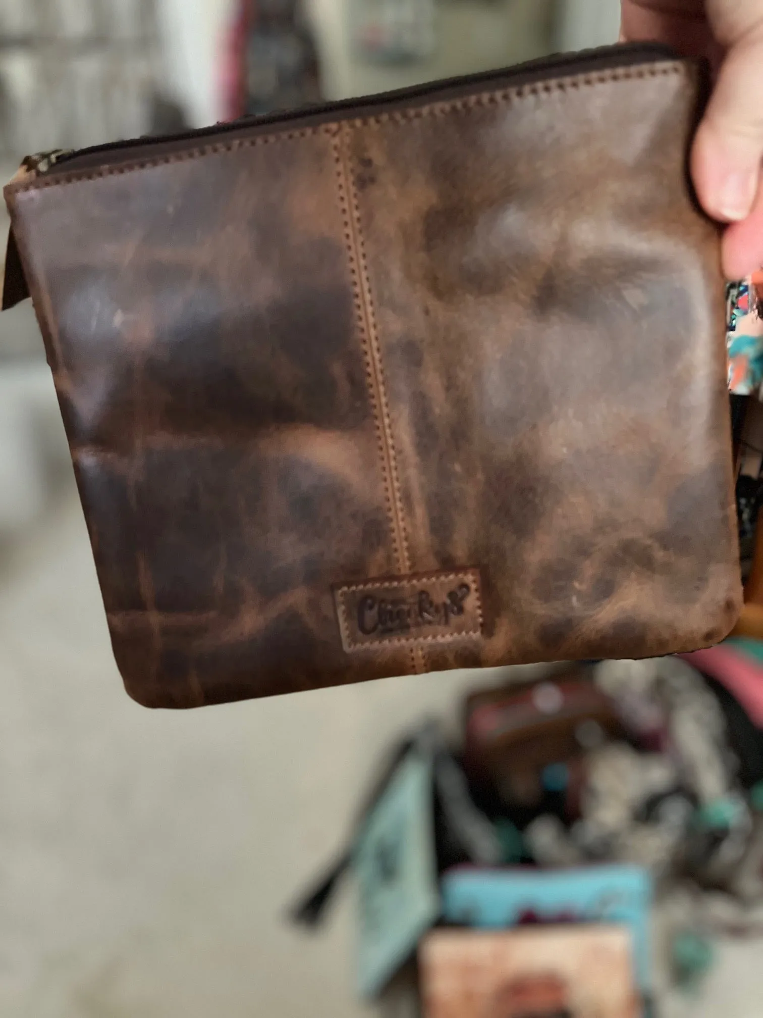 Western Themed Oversized Wristlets/Handbag with Braided Leather Tassel Handle