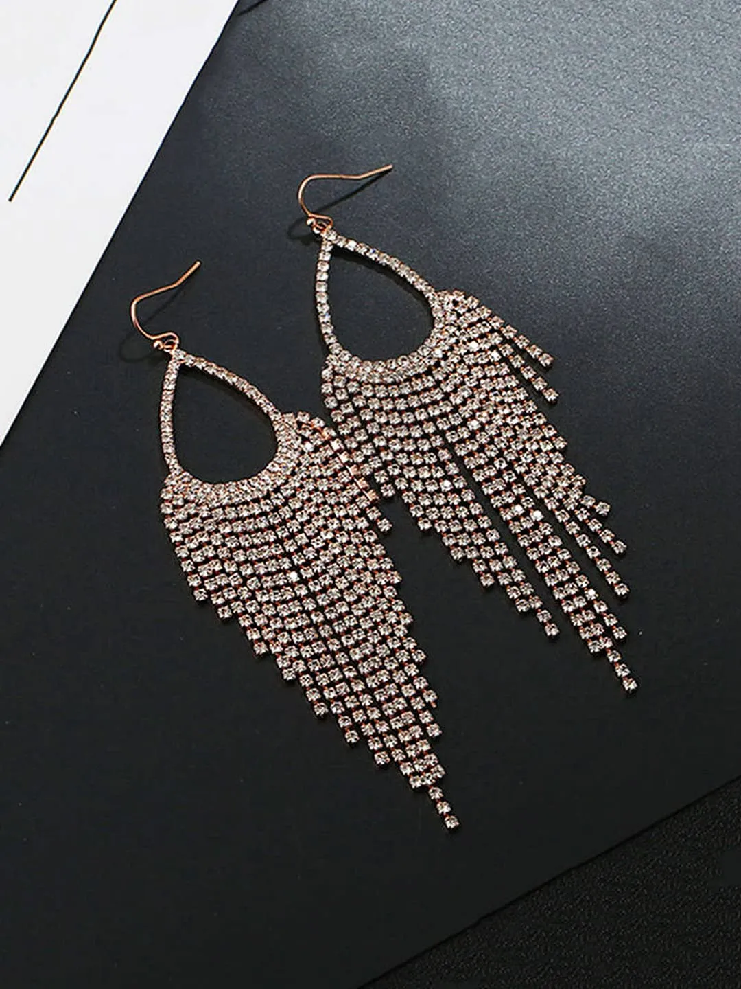 Yellow Chimes Crystal Earrings for Women White Crystal Rose Gold Plated Danglers Earrings for Women and Girls