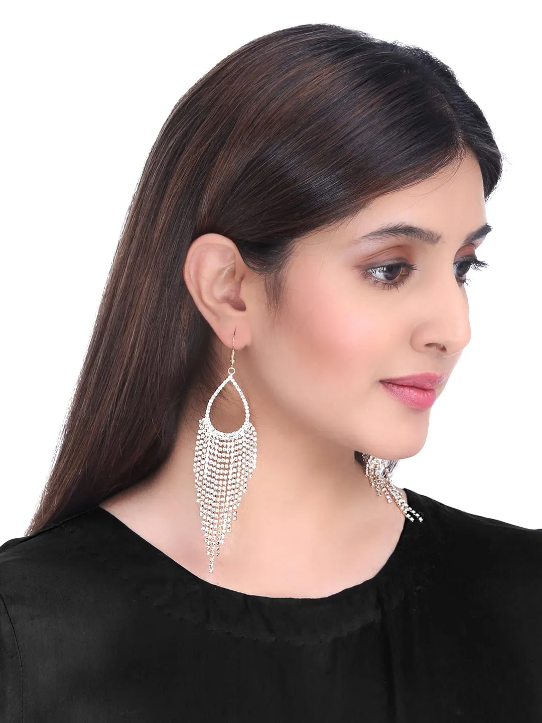 Yellow Chimes Crystal Earrings for Women White Crystal Rose Gold Plated Danglers Earrings for Women and Girls