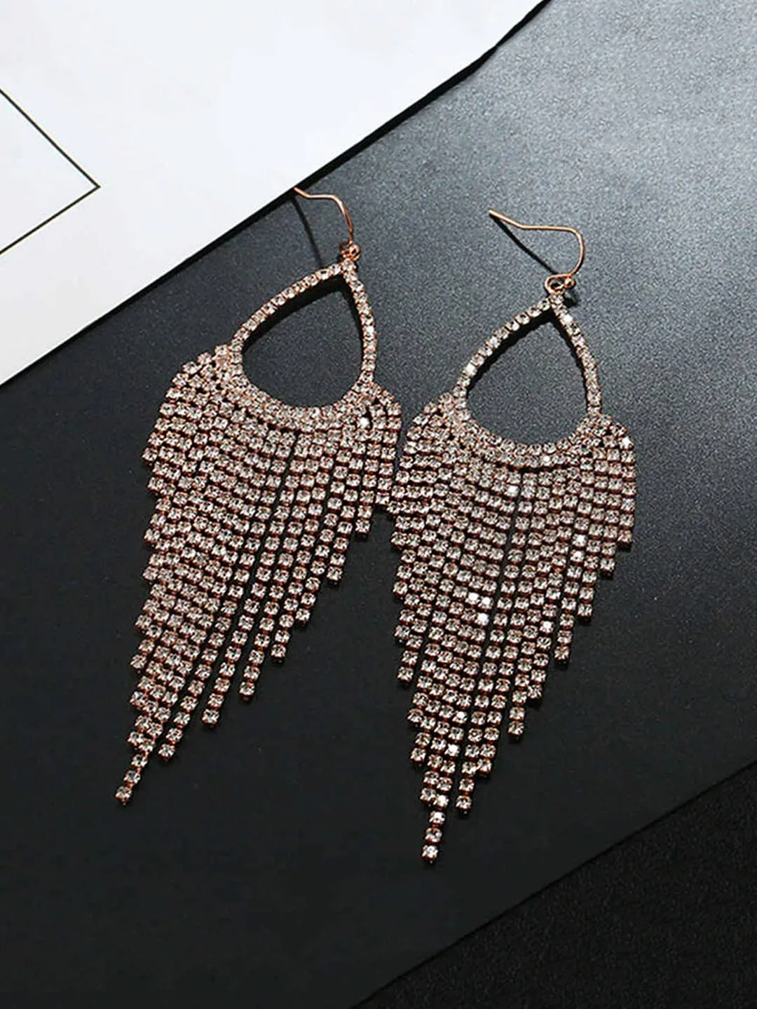 Yellow Chimes Crystal Earrings for Women White Crystal Rose Gold Plated Danglers Earrings for Women and Girls